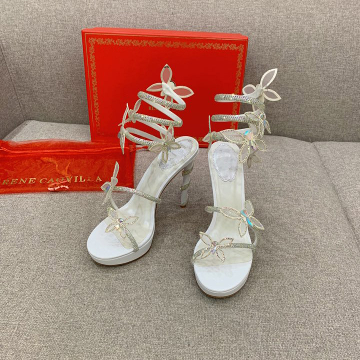 Rene Caovilla Margot Crystal White Platform Sandal 120 - DesignerGu