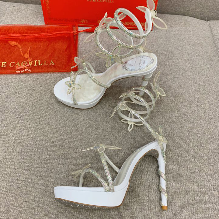 Rene Caovilla Margot Crystal White Platform Sandal 120 - DesignerGu