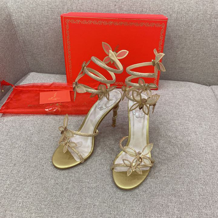 Rene Caovilla Margot Crystal Gold Butterfly Sandal   95 - DesignerGu