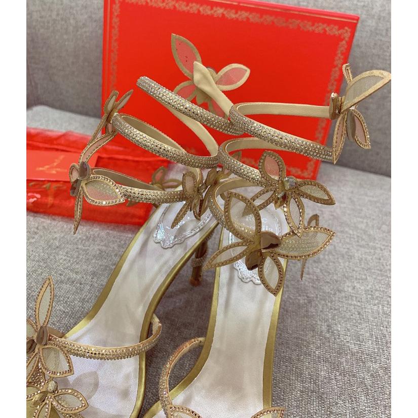 Rene Caovilla Margot Crystal Gold Butterfly Sandal   95 - DesignerGu