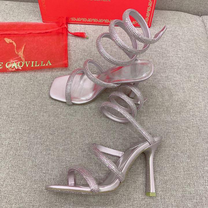 Rene Caovilla Cleo Silver Sandal 105 Crystal - DesignerGu