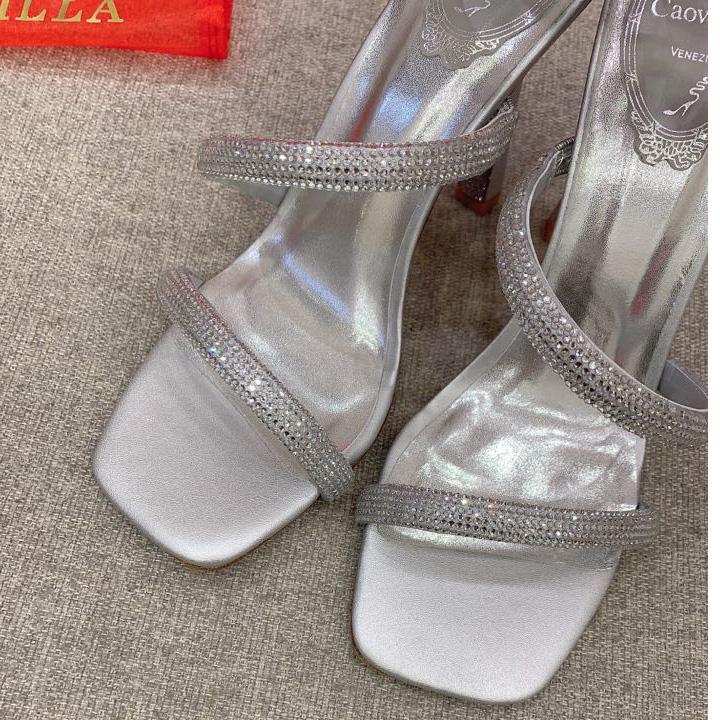 Rene Caovilla Cleo Silver Sandal 105 Crystal - DesignerGu