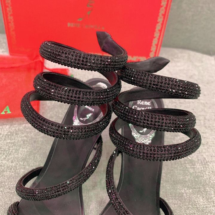 Rene Caovilla Cleo Black Sandal 105 Crystal - DesignerGu