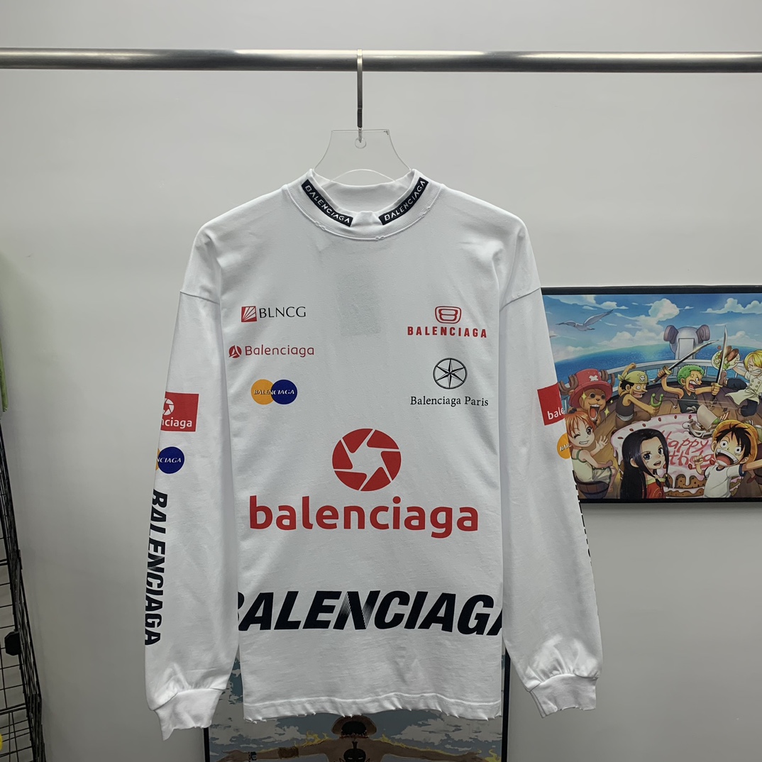 Balenciaga Top League Long Sleeve T-Shirt Oversized In White - DesignerGu