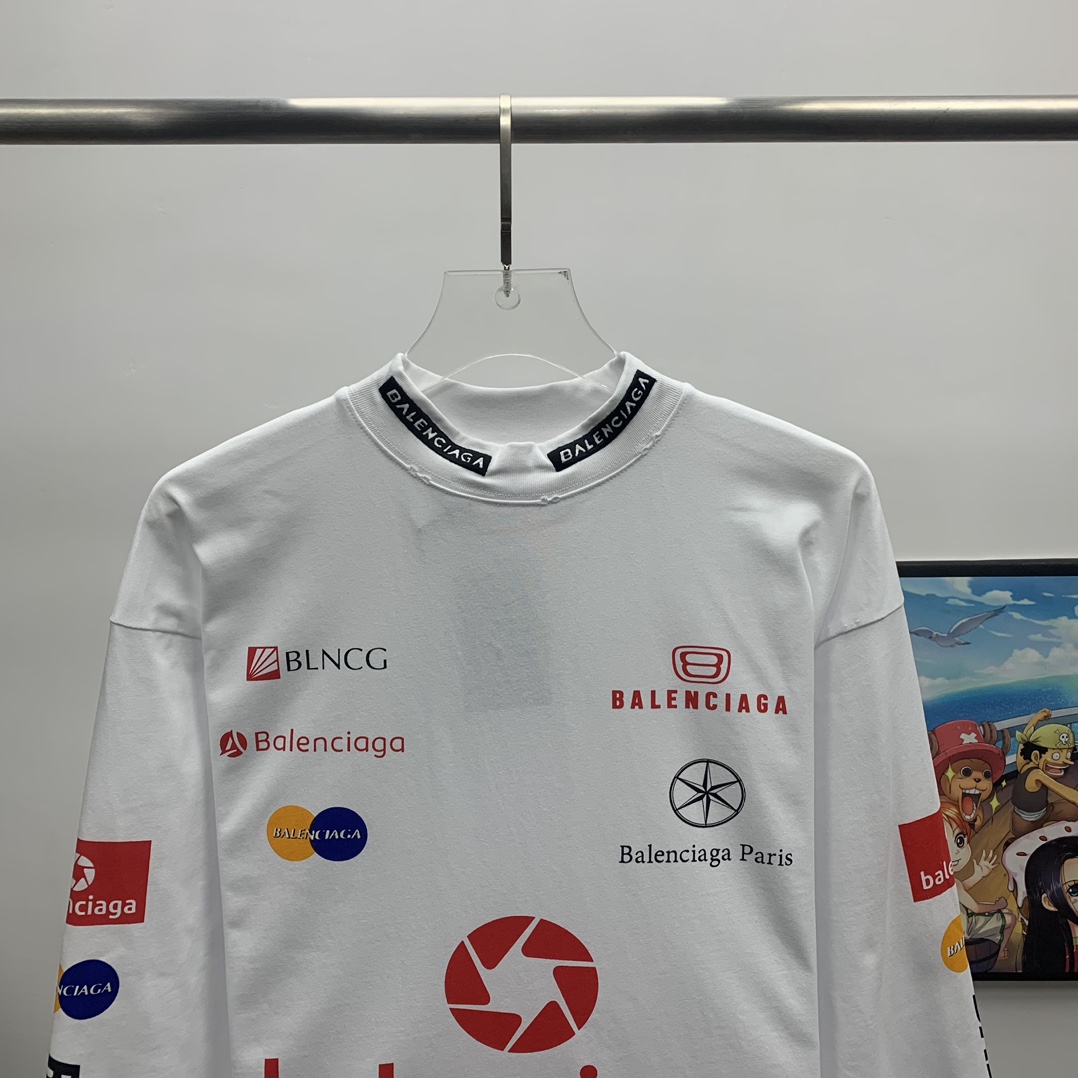 Balenciaga Top League Long Sleeve T-Shirt Oversized In White - DesignerGu