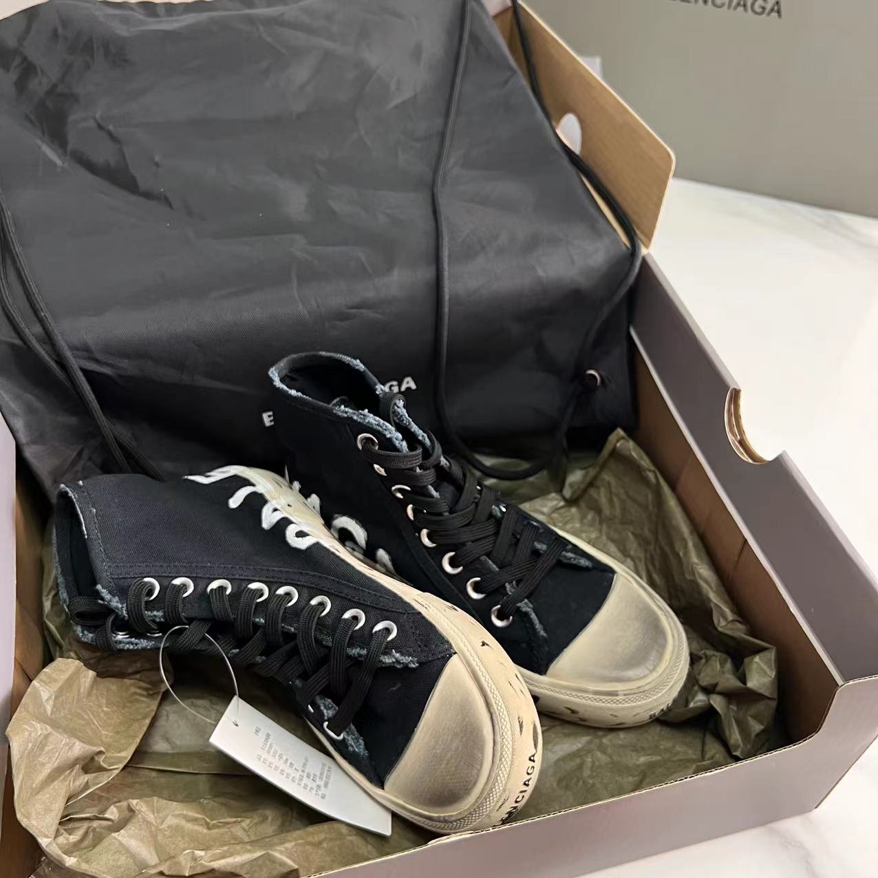 Balenciaga Paris High Top Graffiti Sneaker In Black - DesignerGu