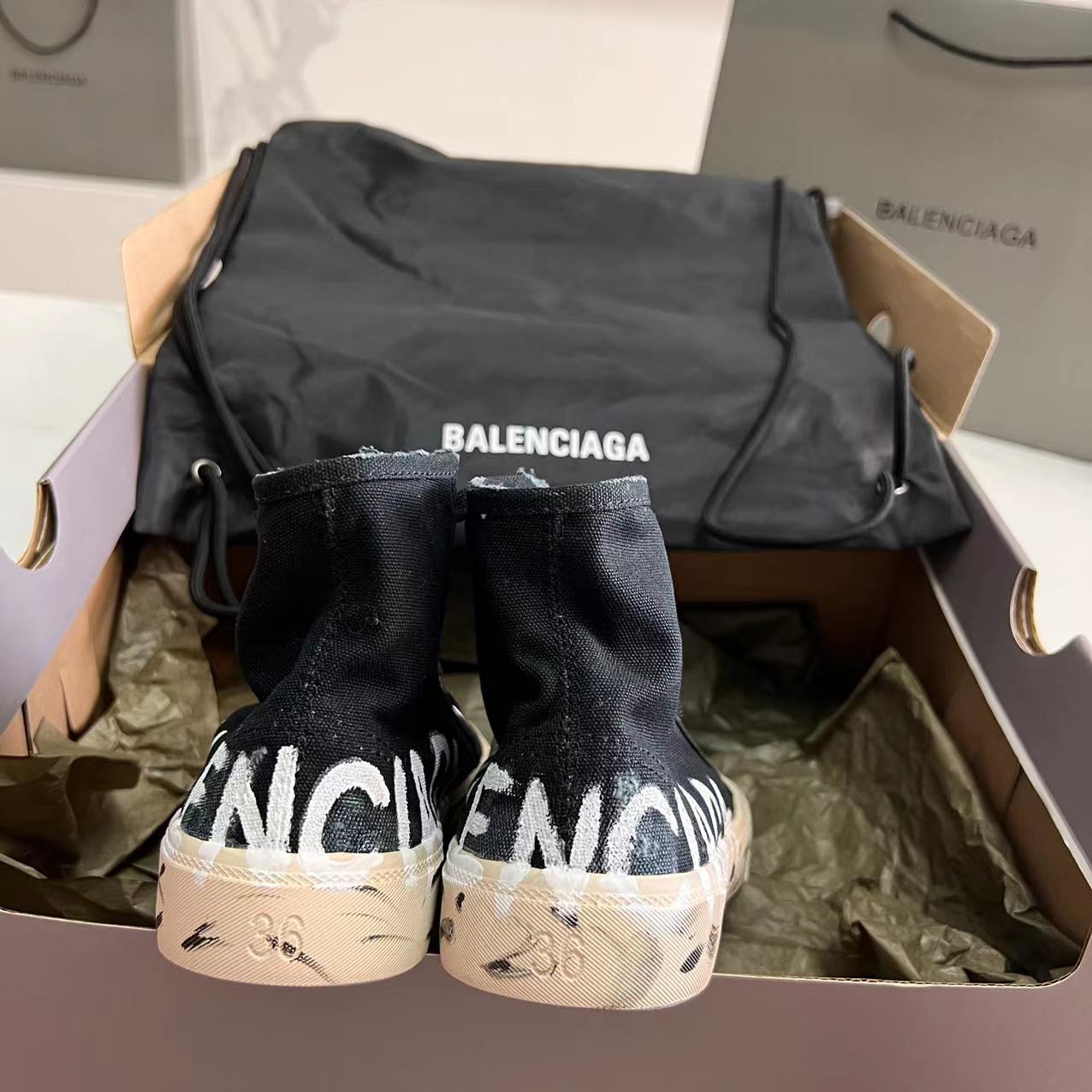 Balenciaga Paris High Top Graffiti Sneaker In Black - DesignerGu