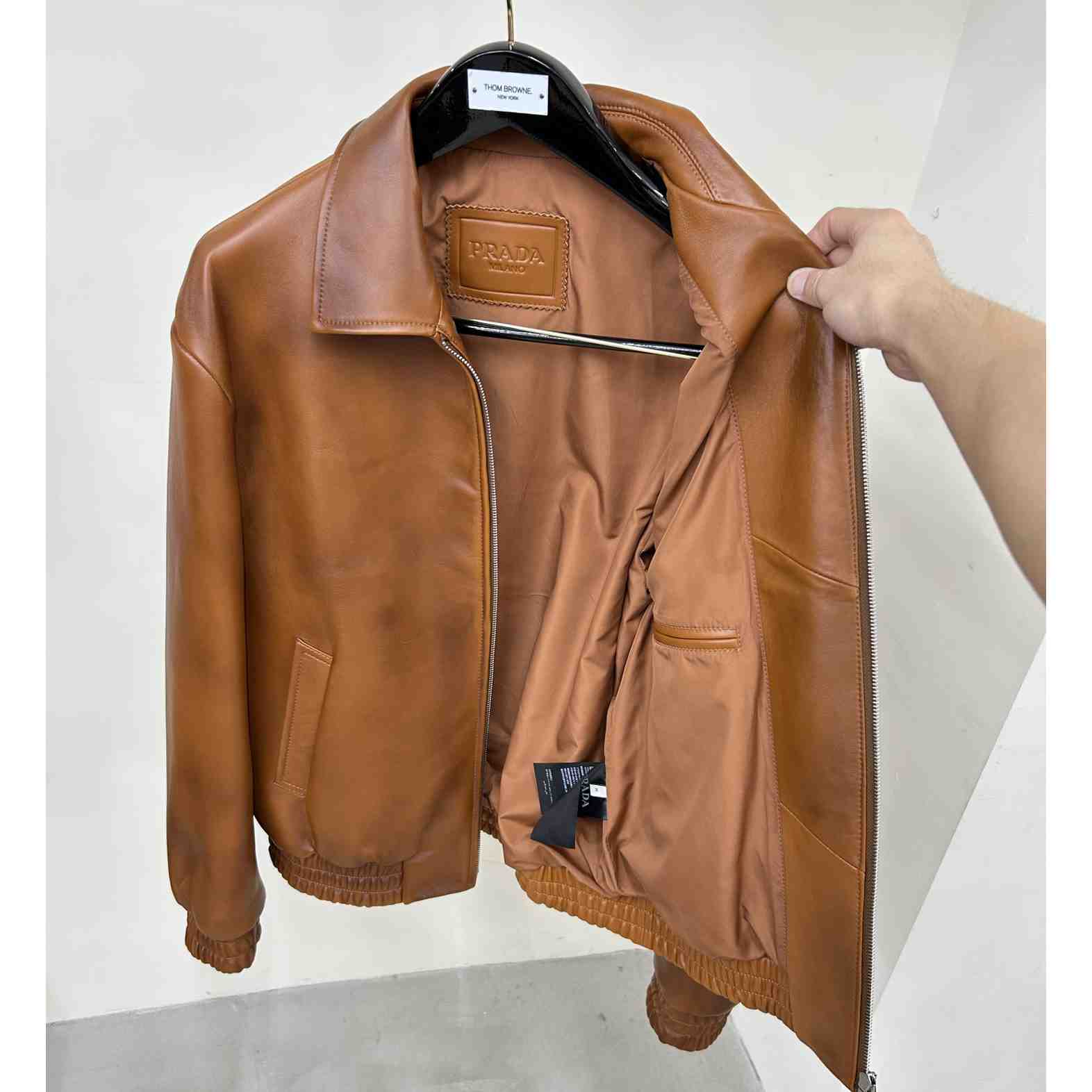 Prada Oversized Nappa Leather Bomber Jacket - DesignerGu