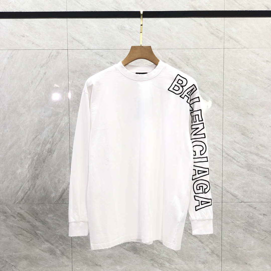 Balenciaga Outline Long Sleeve T-Shirt Oversized In White - DesignerGu