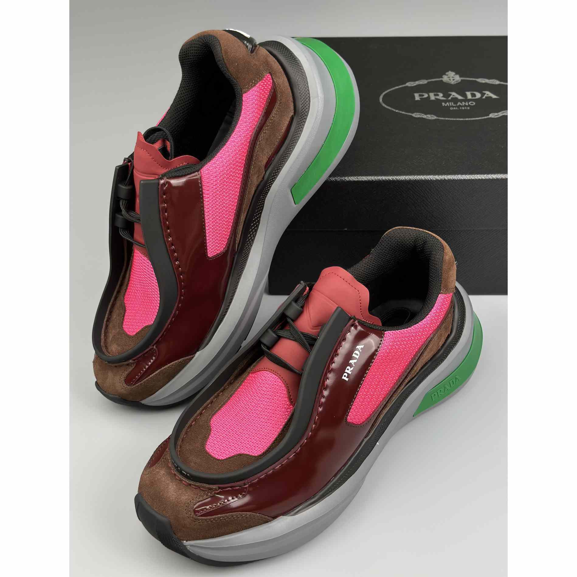 Prada Systeme Brushed Leather Sneakers With Bike Fabric And Suede  - DesignerGu