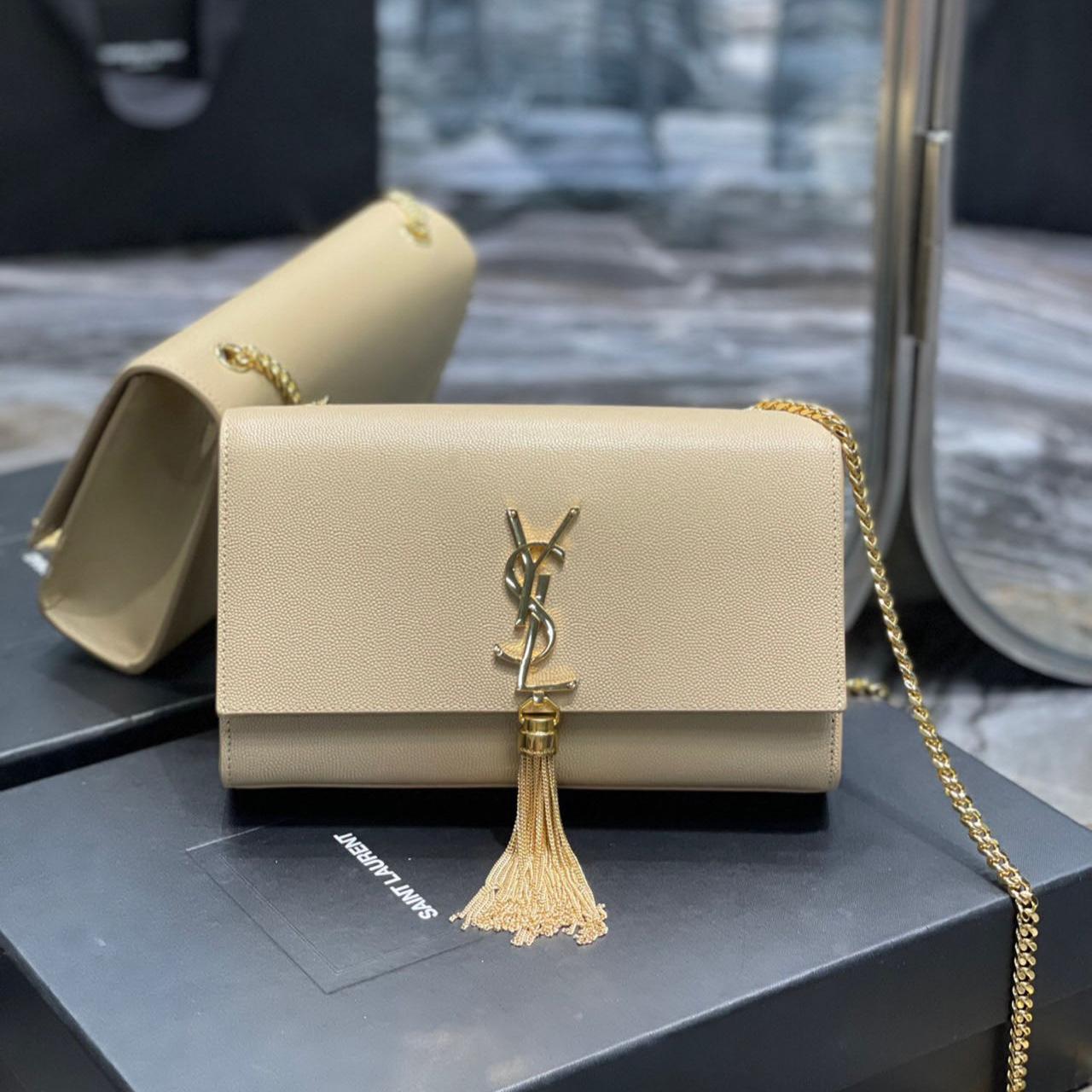 Saint Laurent Kate Chain Wallet WIth Tassel In Grain De Poudre Embossed Leather - DesignerGu