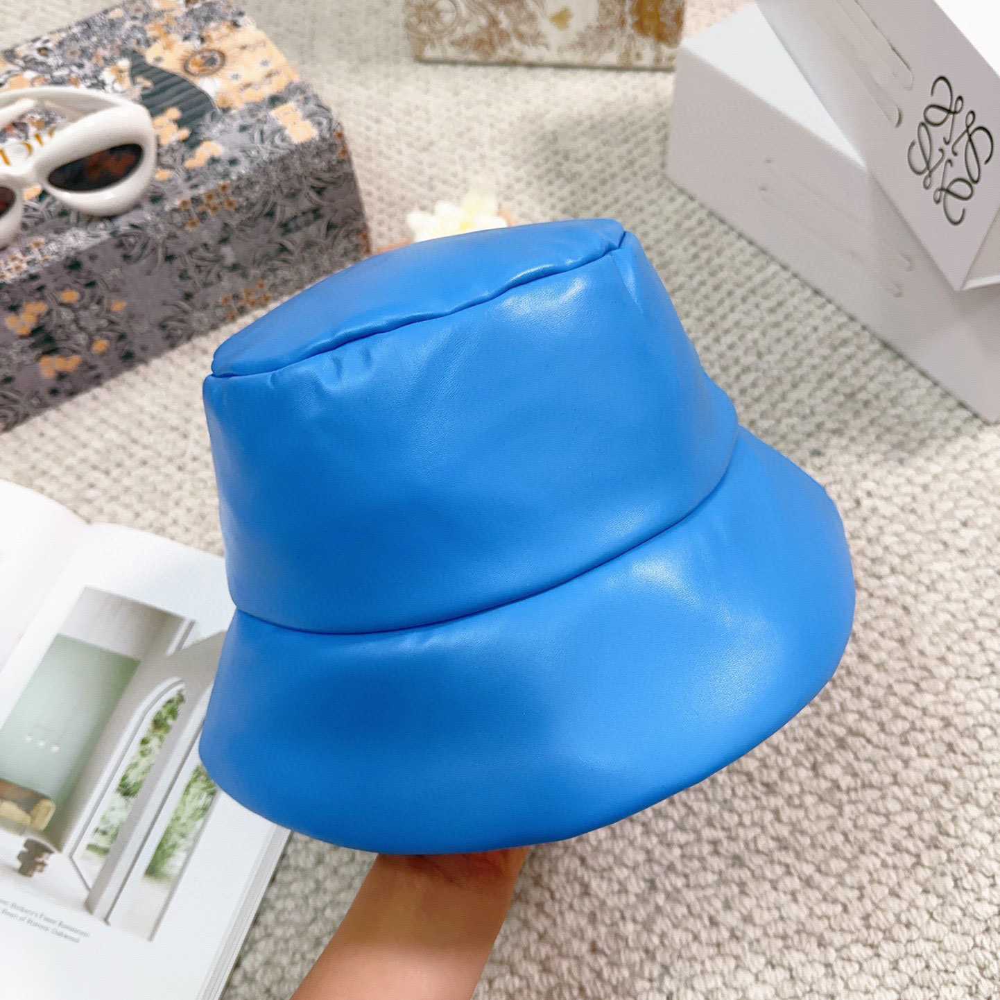 Prada Enamelled-logo Leather Bucket Hat - DesignerGu