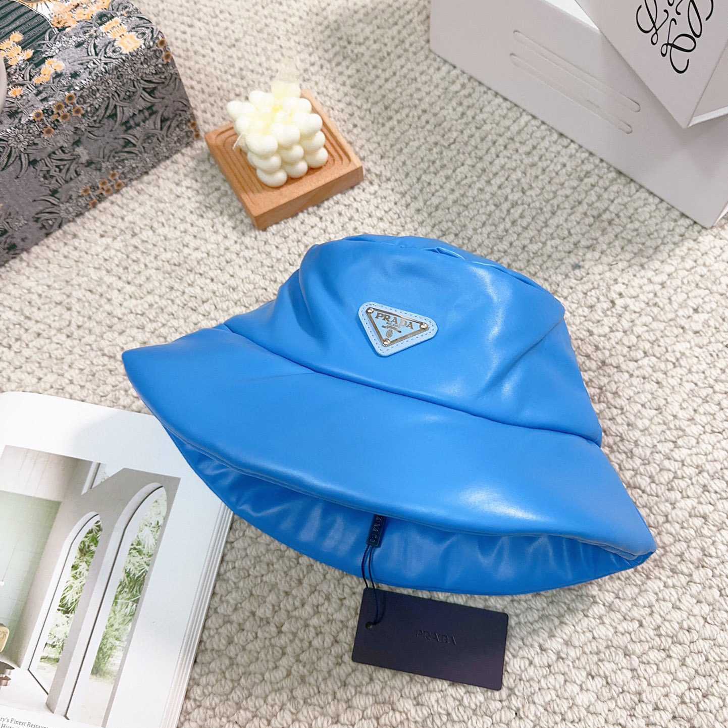 Prada Enamelled-logo Leather Bucket Hat - DesignerGu