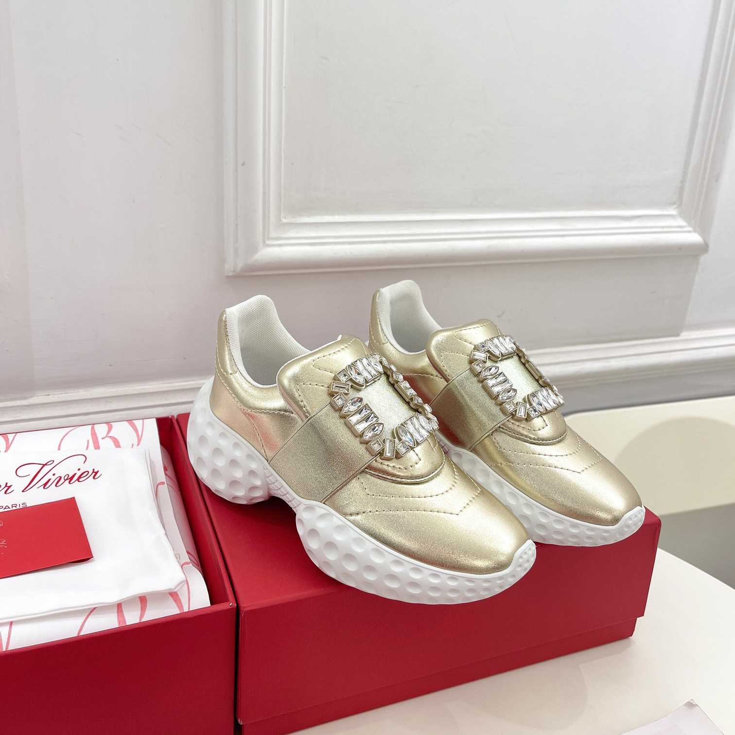 Roger Vivier Viv' Run Light Strass Buckle Sneakers In Fabrics - DesignerGu