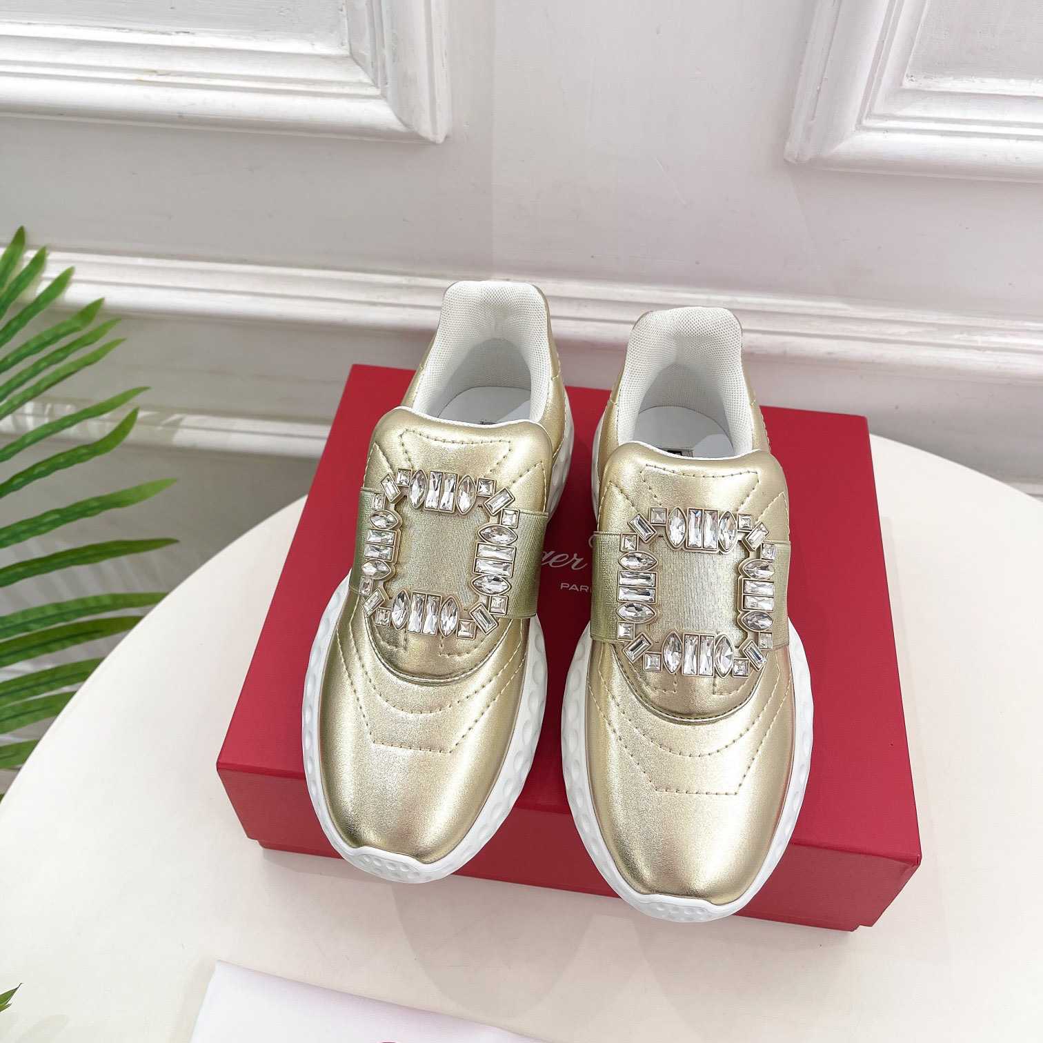 Roger Vivier Viv' Run Light Strass Buckle Sneakers In Fabrics - DesignerGu