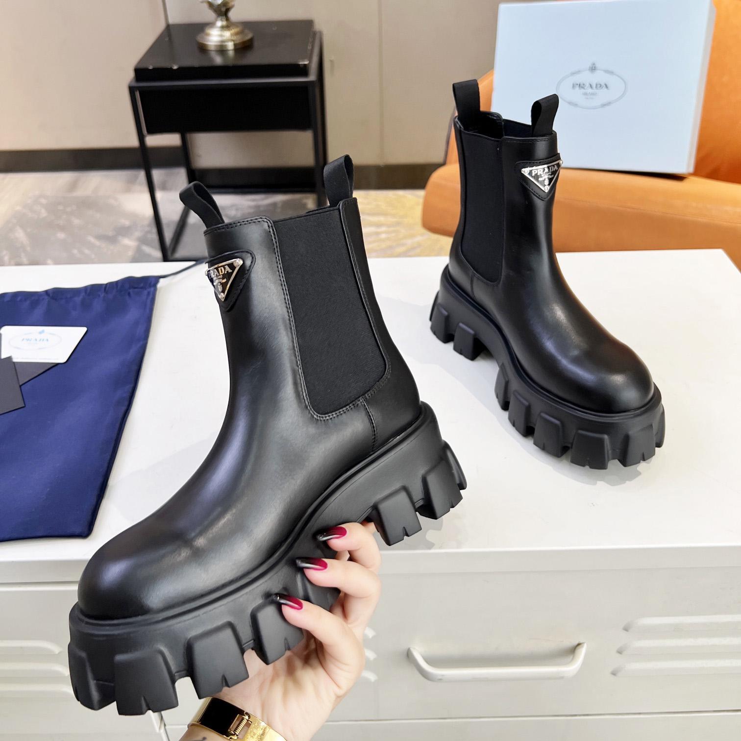 Prada Monolith Brushed Leather Booties - DesignerGu