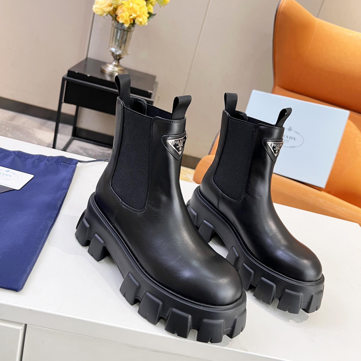 Prada Monolith Brushed Leather Booties - DesignerGu