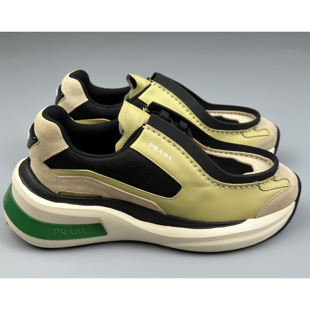 Prada Systeme Brushed Leather Sneakers With Bike Fabric And Suede  - DesignerGu