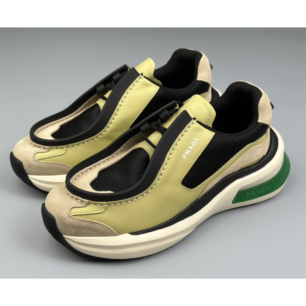 Prada Systeme Brushed Leather Sneakers With Bike Fabric And Suede  - DesignerGu