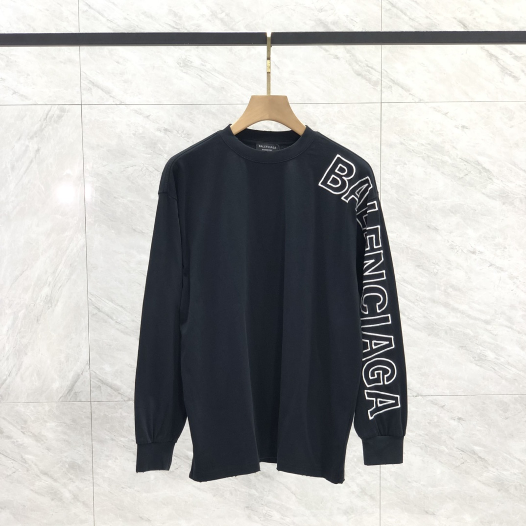 Balenciaga Outline Long Sleeve T-Shirt Oversized In Black - DesignerGu