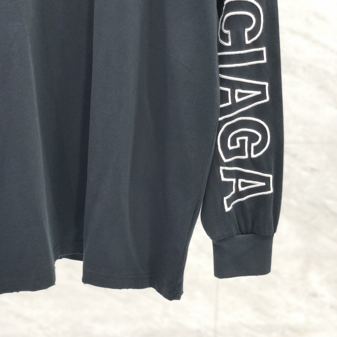 Balenciaga Outline Long Sleeve T-Shirt Oversized In Black - DesignerGu