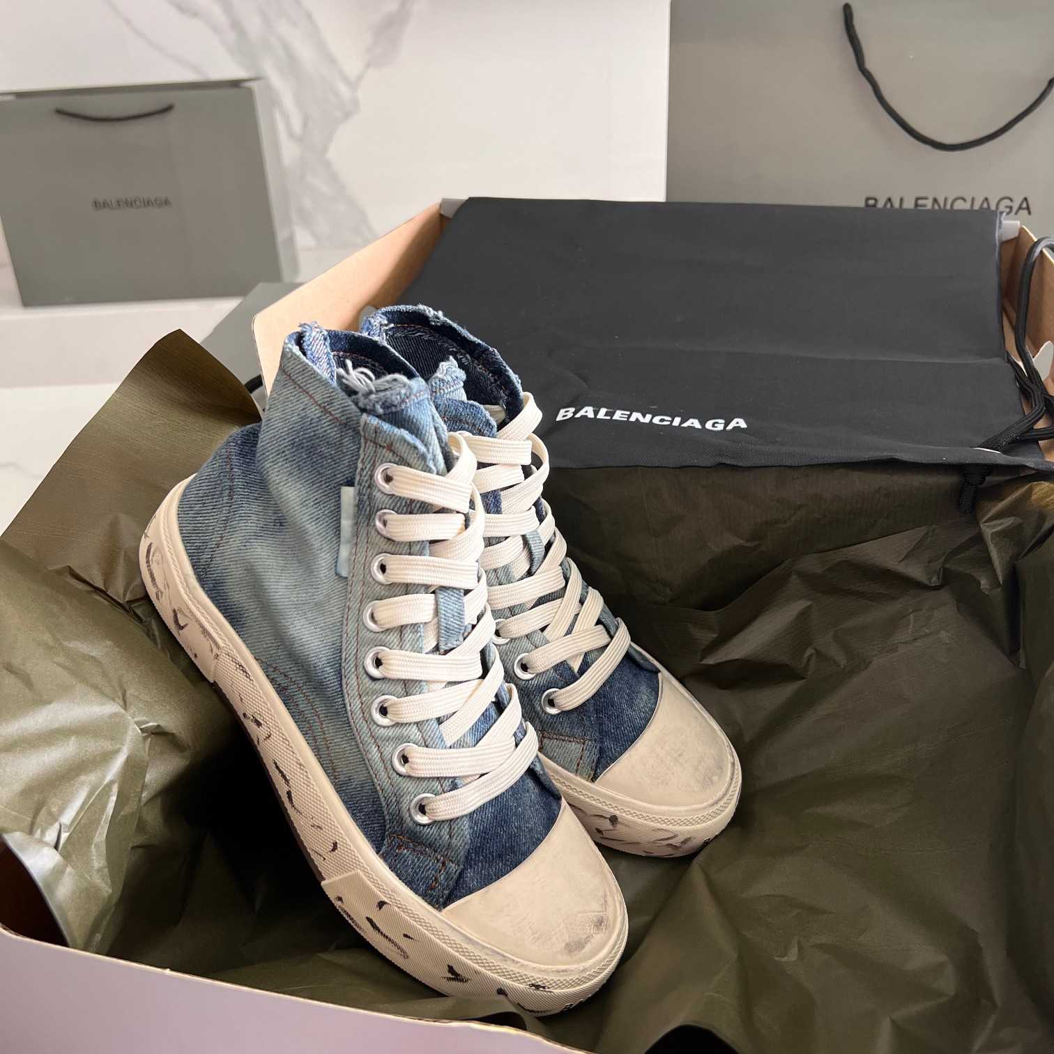 Balenciaga Paris High Top Sneaker In Blue - DesignerGu