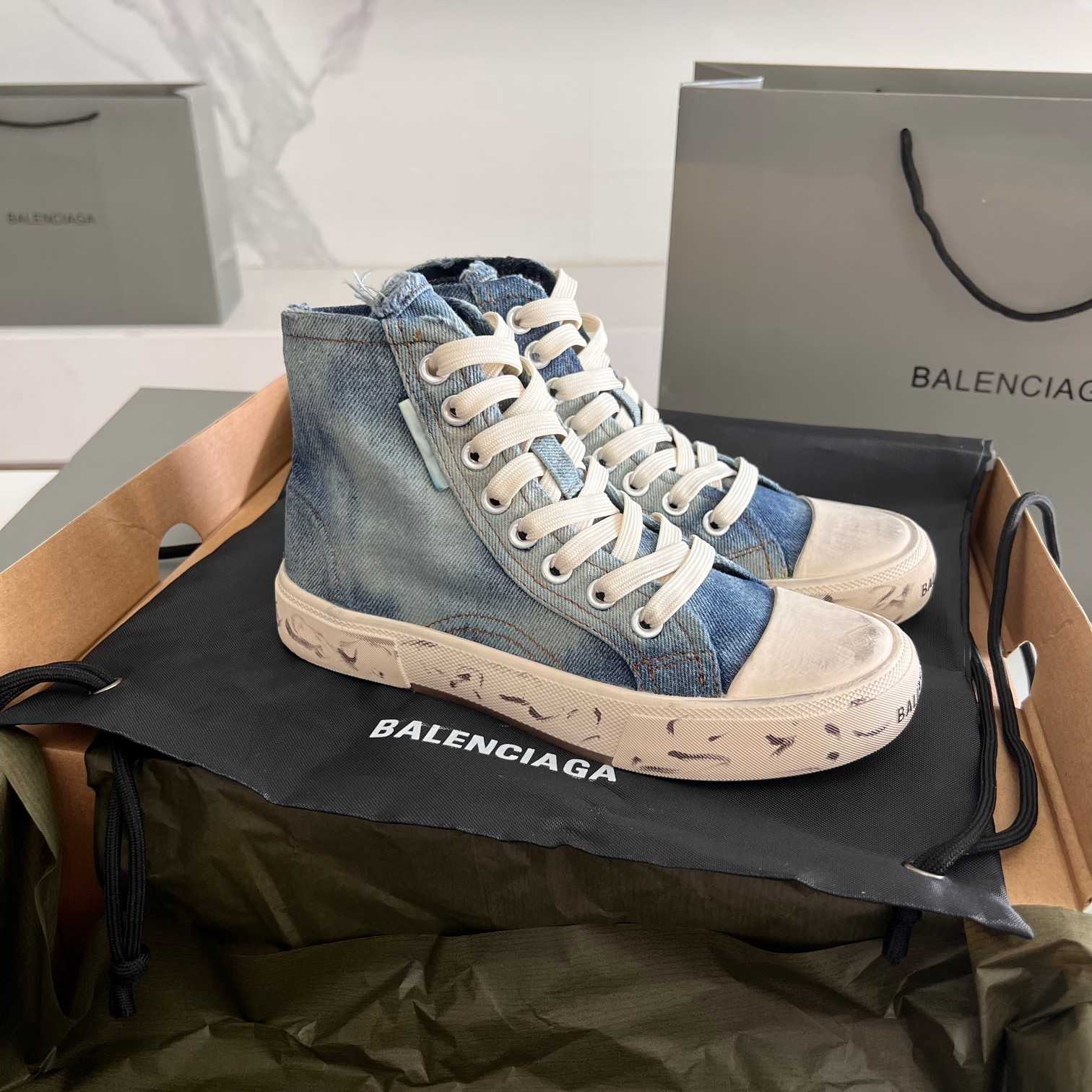 Balenciaga Paris High Top Sneaker In Blue - DesignerGu