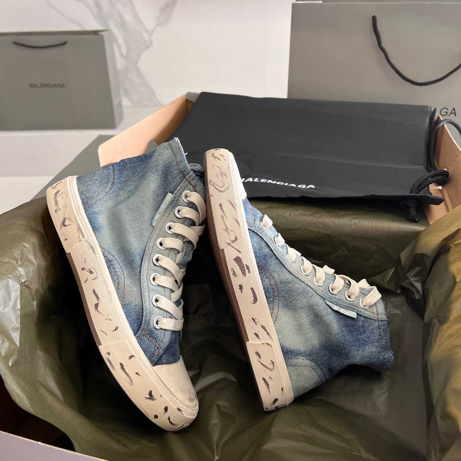 Balenciaga Paris High Top Sneaker In Blue - DesignerGu