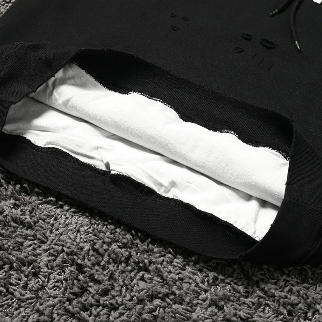 Balenciaga Destroyed Hoodie In Black And White Medium Fleece - DesignerGu