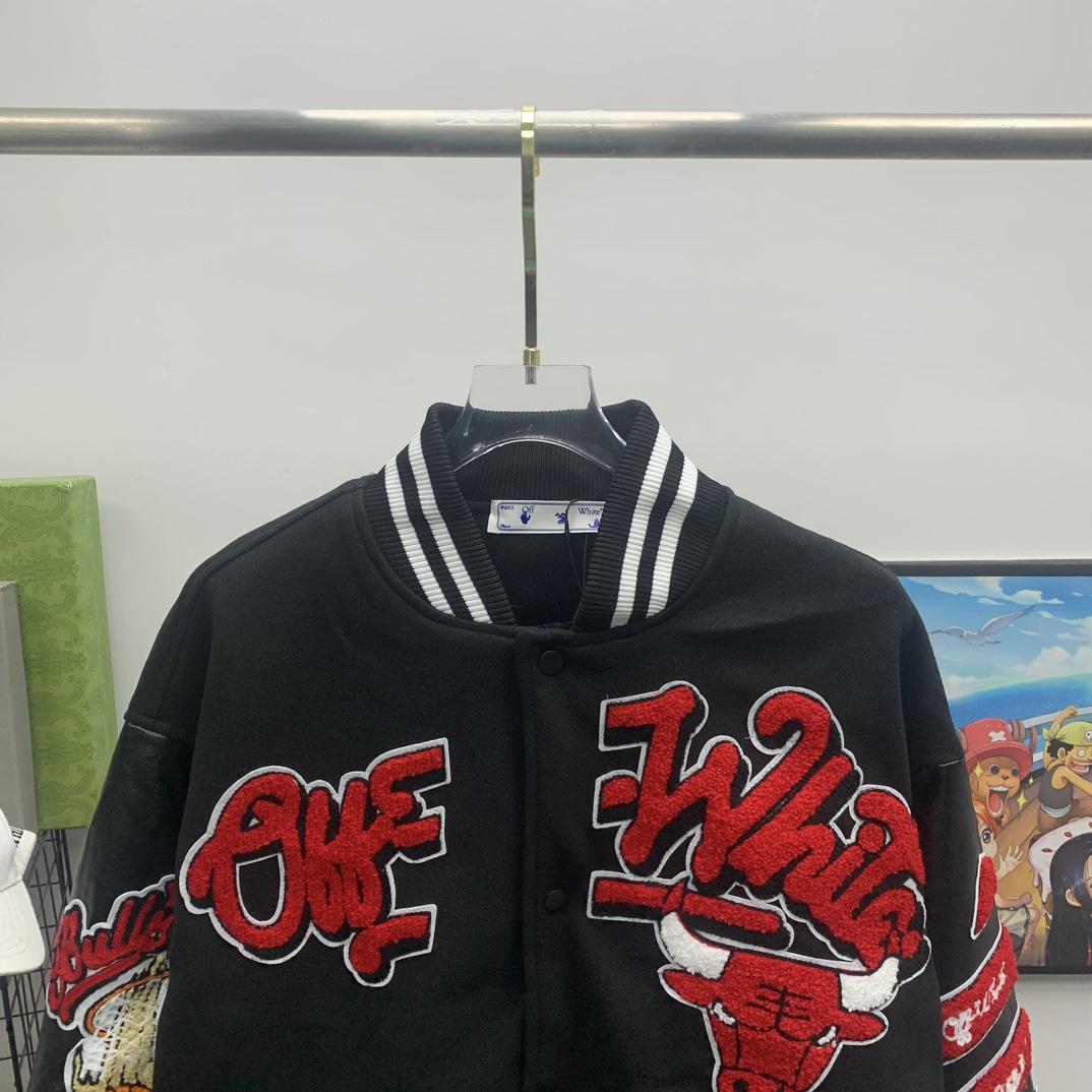 Off White C/O Chicago Bulls Varsity Jacket - DesignerGu