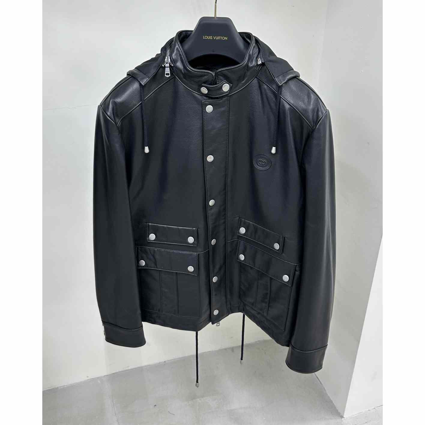 Gucci Leather Jacket With Interlocking G  - DesignerGu
