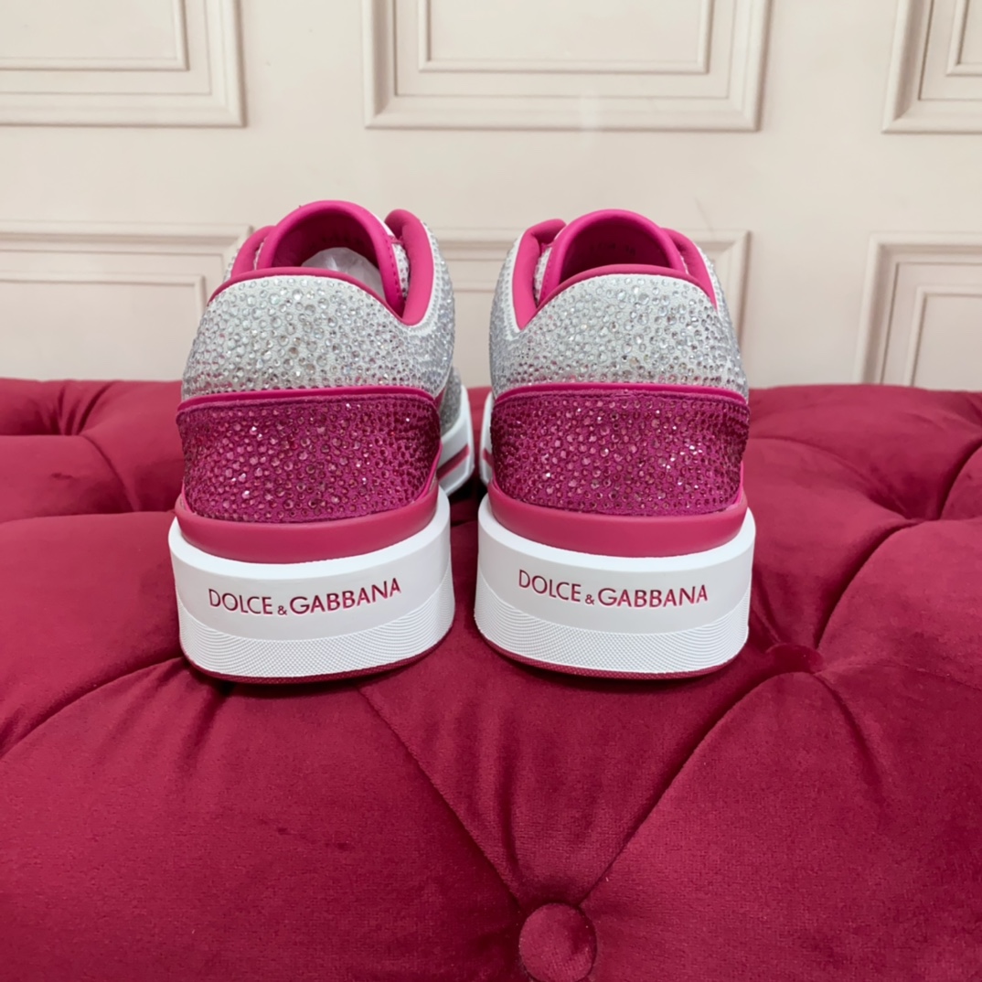 Dolce & Gabbana Women's Pink Crystal-embellished Leather Sneakers - DesignerGu