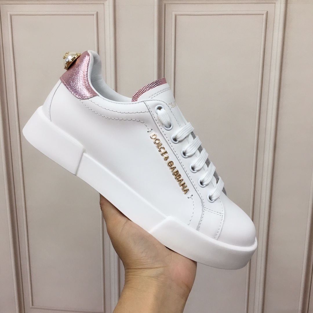 Dolce & Gabbana White Portofino Trainers With Pearl - DesignerGu