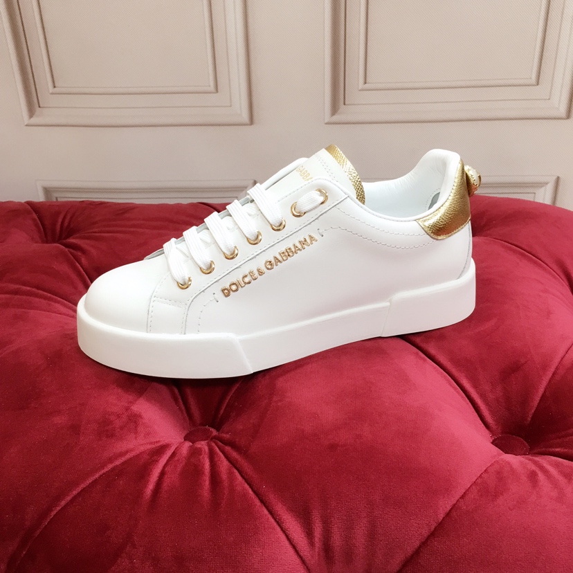 Dolce & Gabbana White Portofino Trainers With Pearl - DesignerGu