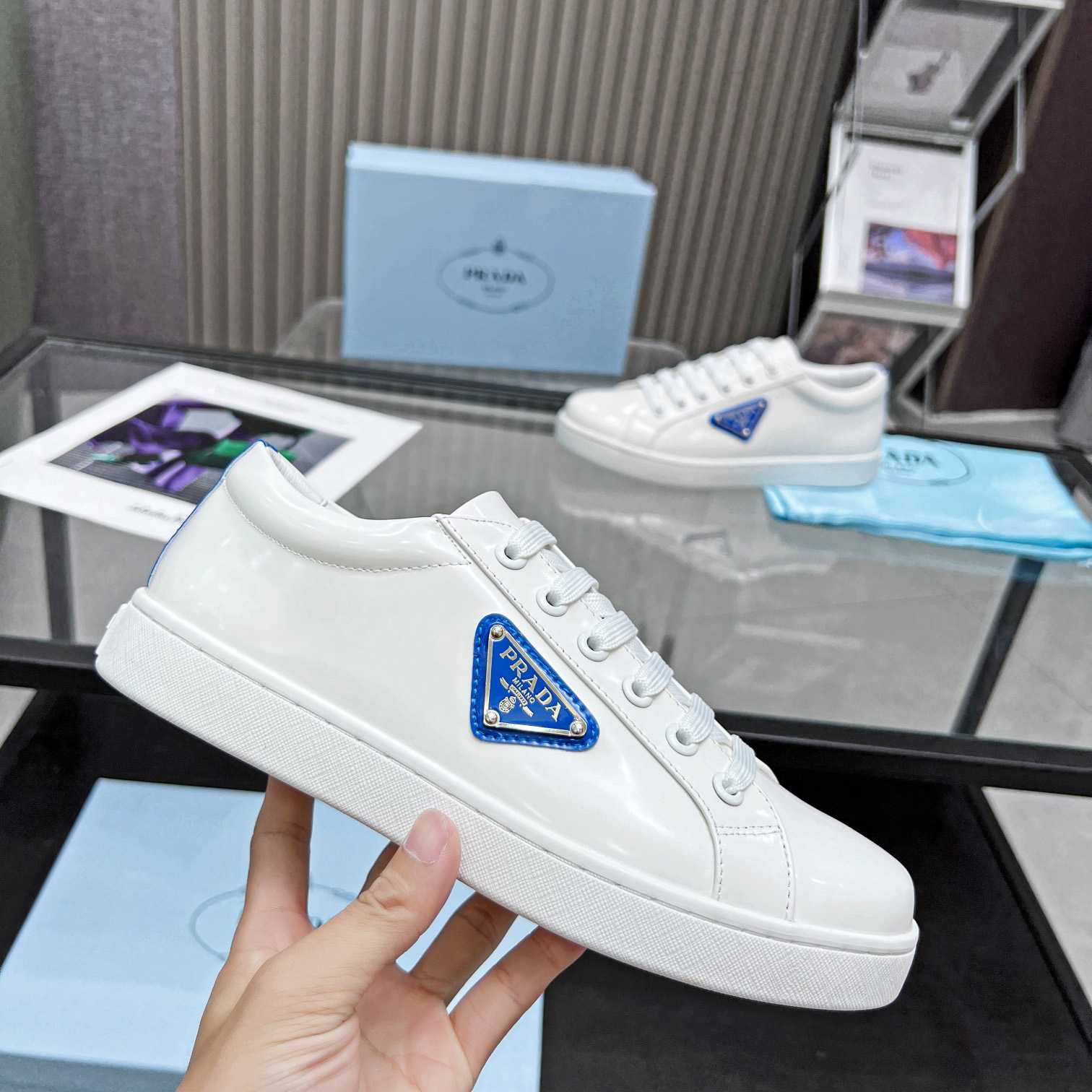 Prada Brushed Leather Low-top Sneakers - DesignerGu