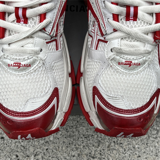 Balenciaga Runner Sneaker In White And Red Mesh And Nylon - DesignerGu