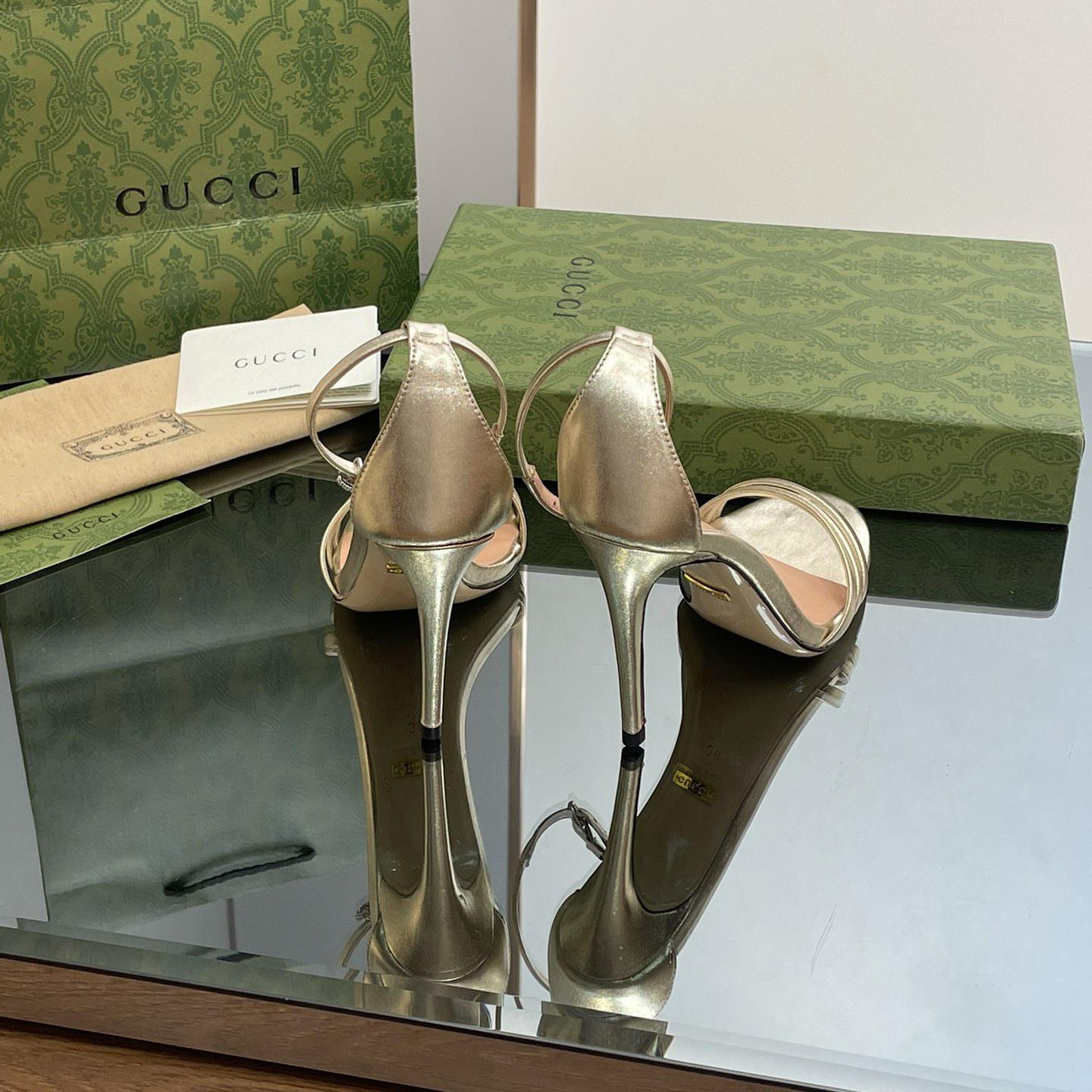 Gucci Women's Heeled Metallic Sandal - DesignerGu