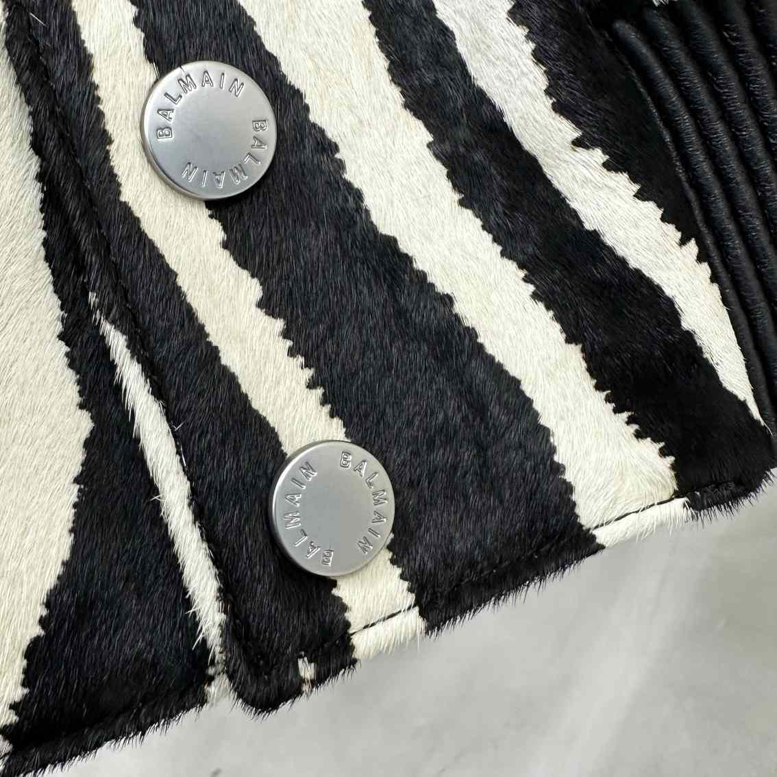 Balmain Zebra Pattern Leather Bomber Jacket - DesignerGu