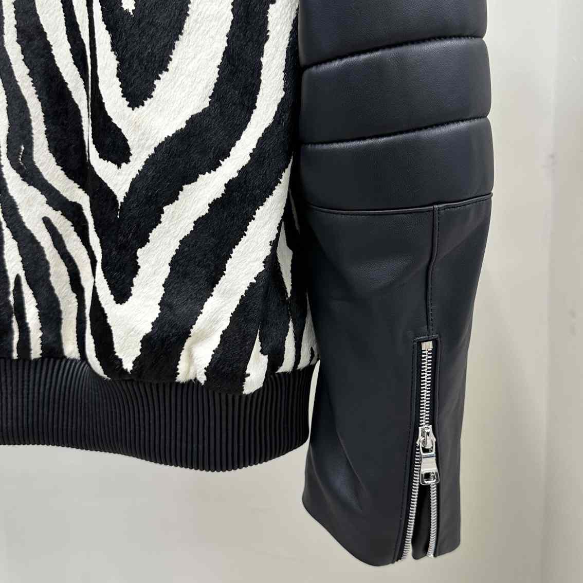 Balmain Zebra Pattern Leather Bomber Jacket - DesignerGu