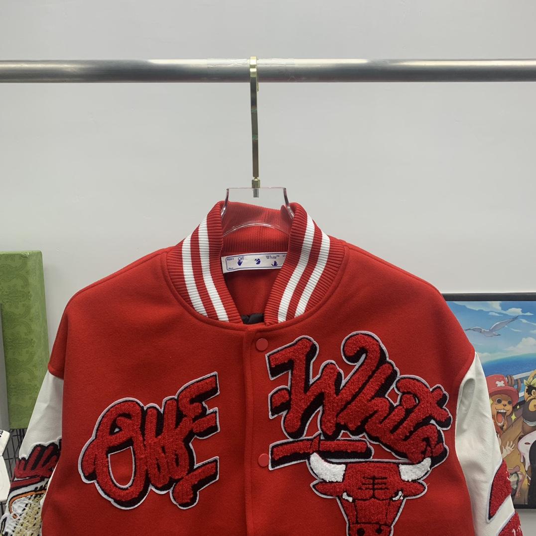 Off White C/O Chicago Bulls Varsity Jacket - DesignerGu