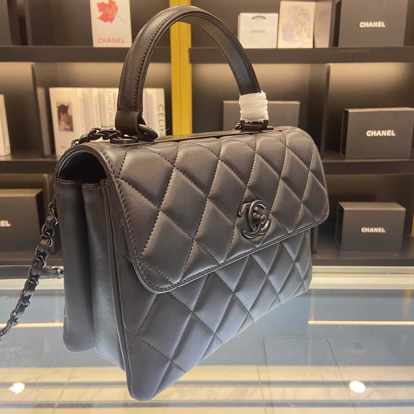 Chanel Small Trendy CC Black Lambskin Ruthenium Hardware (25*12*17cm) - DesignerGu