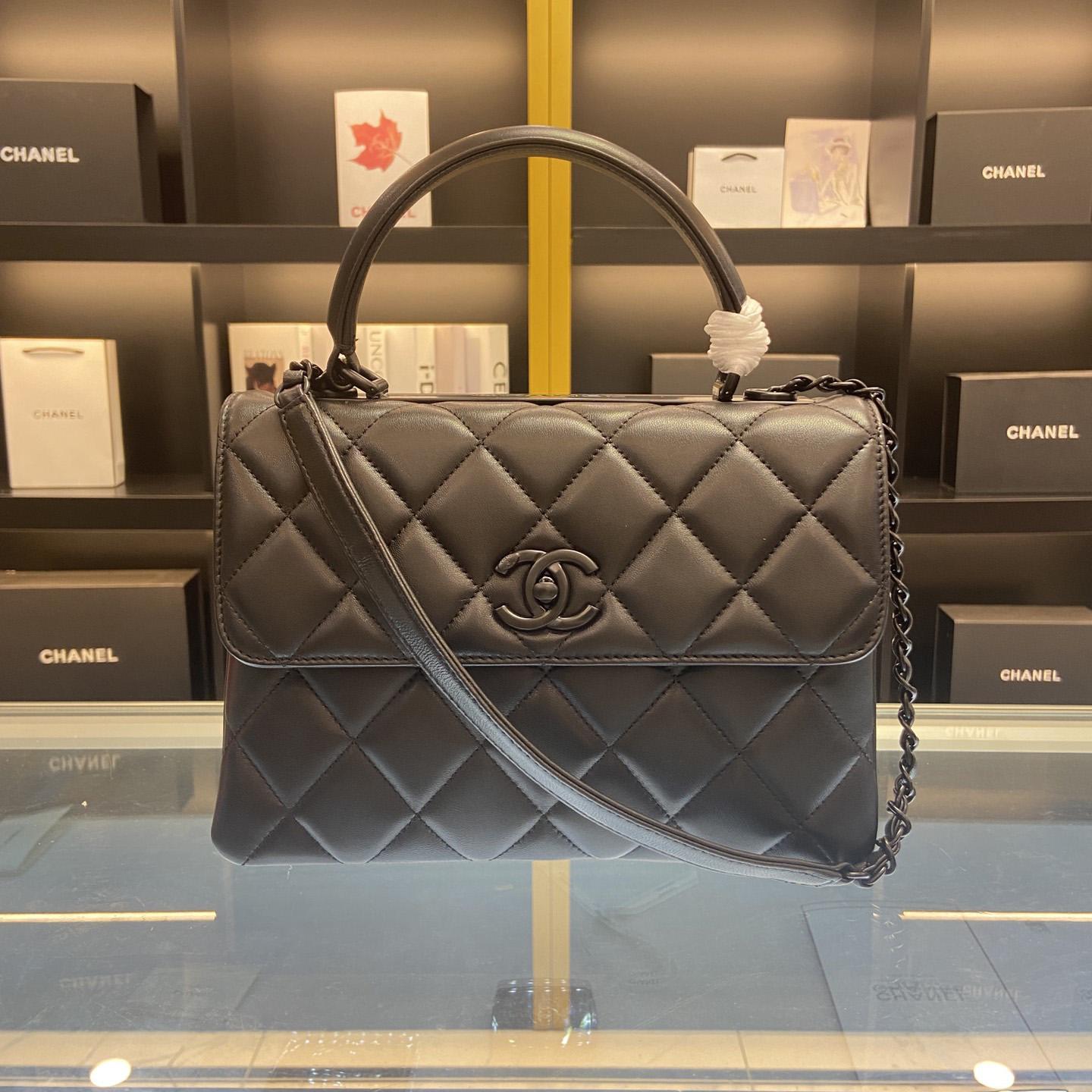 Chanel Small Trendy CC Black Lambskin Ruthenium Hardware (25*12*17cm) - DesignerGu