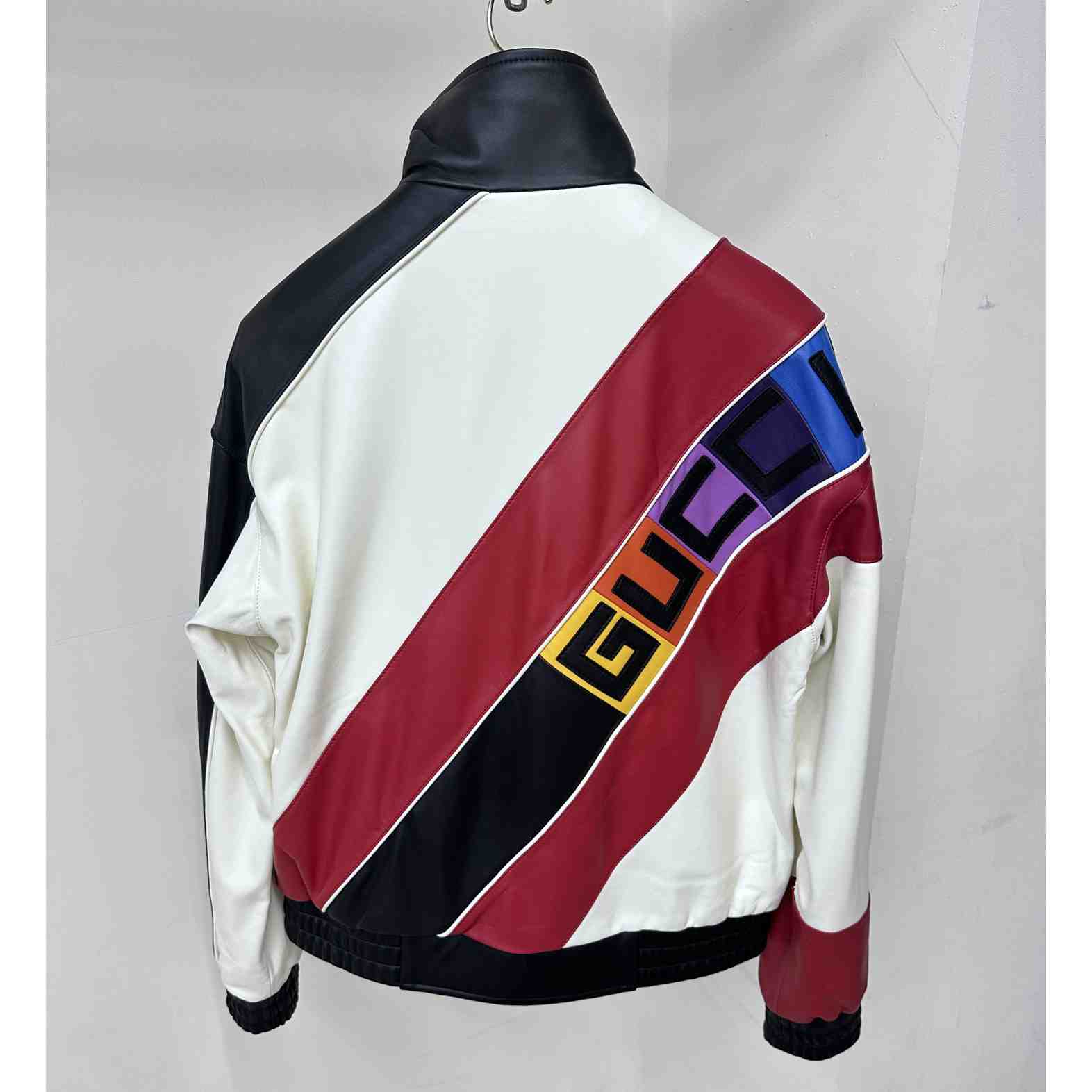 Gucci Leather Bomber Jacket With Gucci Lettering - DesignerGu