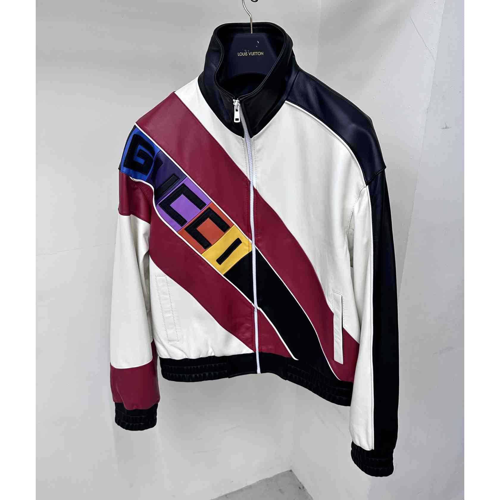 Gucci Leather Bomber Jacket With Gucci Lettering - DesignerGu