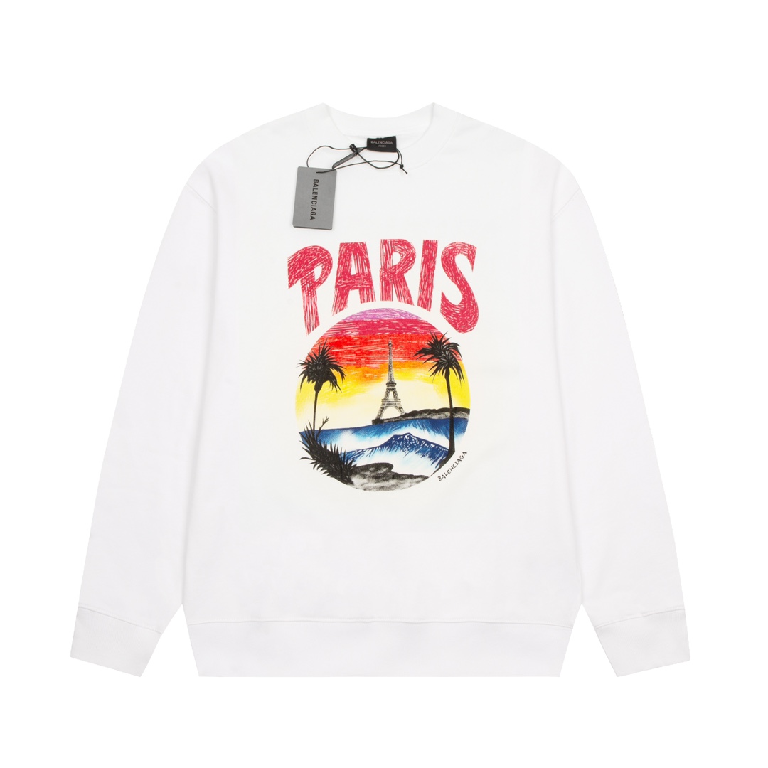 Balenciaga Tropical Paris Cotton Jersey Sweatshirt - DesignerGu