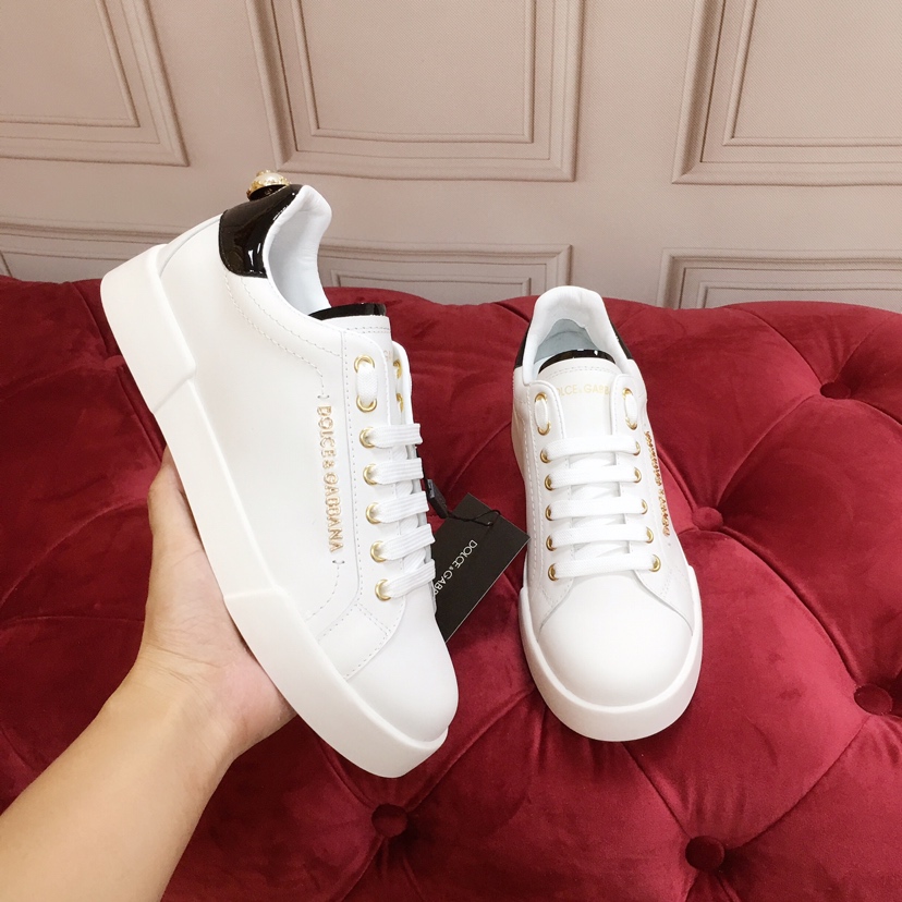 Dolce & Gabbana White Portofino Trainers With Pearl - DesignerGu