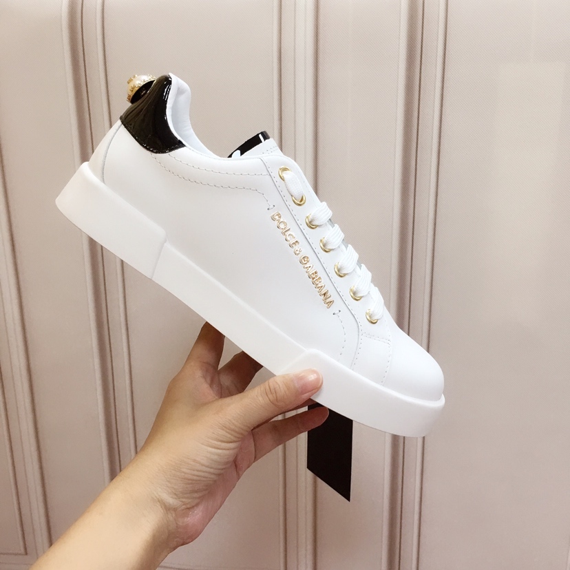 Dolce & Gabbana White Portofino Trainers With Pearl - DesignerGu