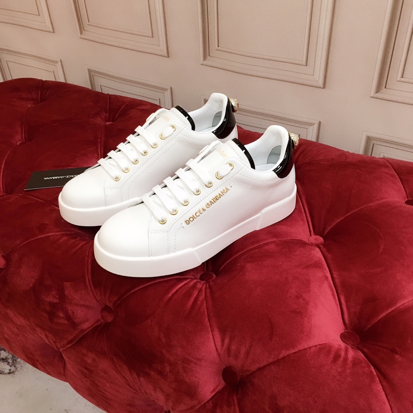 Dolce & Gabbana White Portofino Trainers With Pearl - DesignerGu