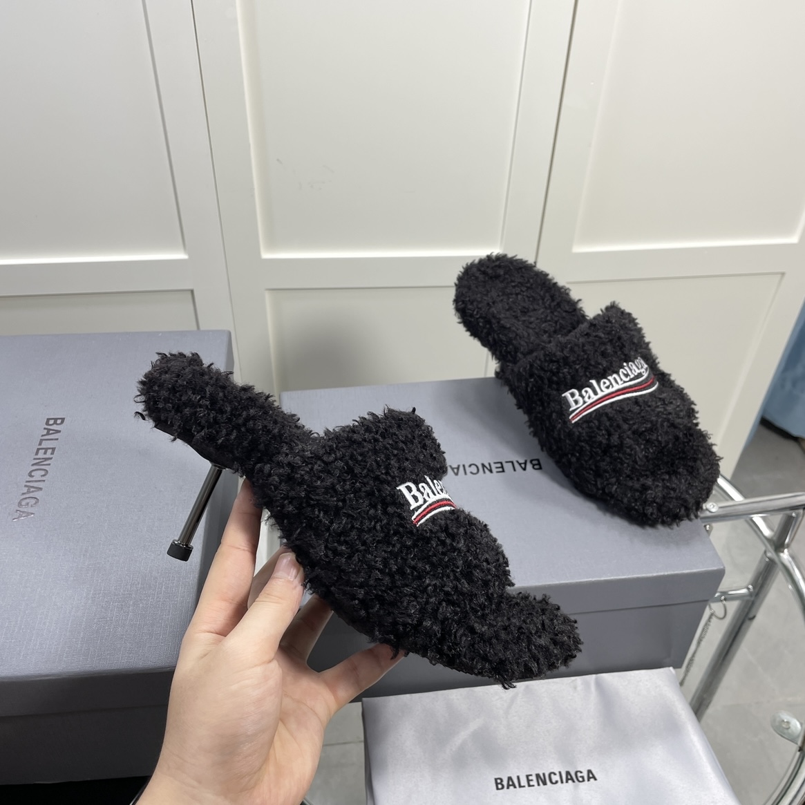 Balenciaga Furry Sandals In Black - DesignerGu