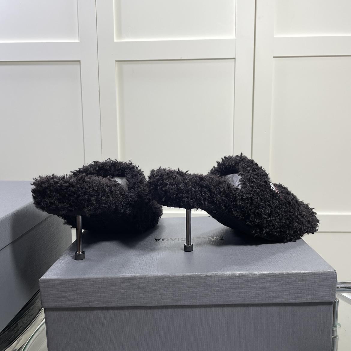 Balenciaga Furry Sandals In Black - DesignerGu